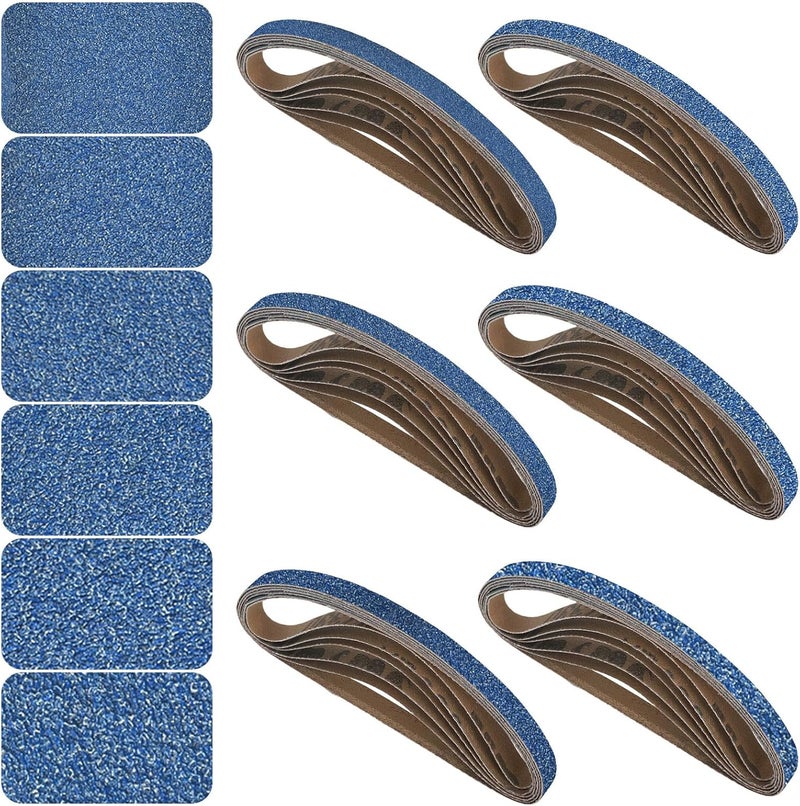 Aolabela 3/8x13 Inch Sanding Belts 36 Pcs 6 Grits Sizes (6 Each of 60/80/100/120/180/240 Grits) Heavy Duty Belt Sander Zirconia Belt Sander Paper for Wood, Metal, Stainless Steel, Cars, and Furniture - Image 1